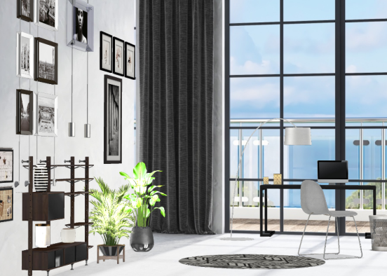 Black and white office room Design Rendering