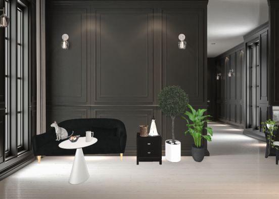 Black and white Living room Design Rendering