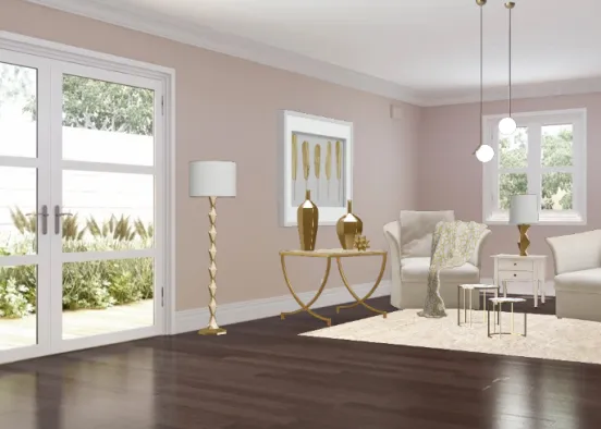 Gold & white livingroom Design Rendering