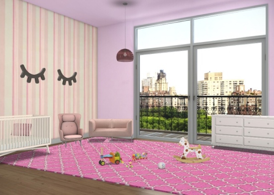 quarto de bebê todo rosa Design Rendering