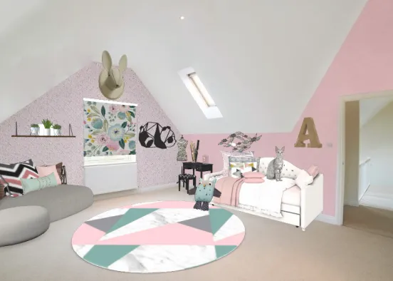 Habitación de chica adolescente rosa Design Rendering