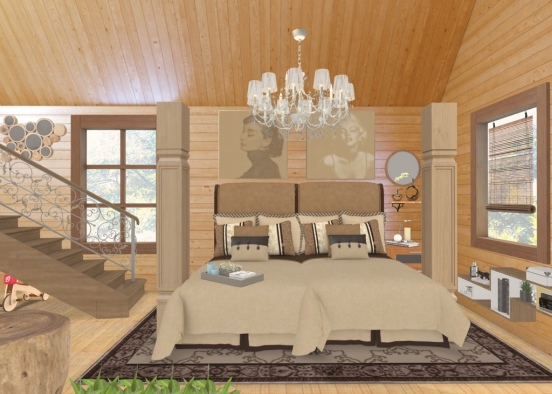 old fashion styled wooden bedroom  Design Rendering