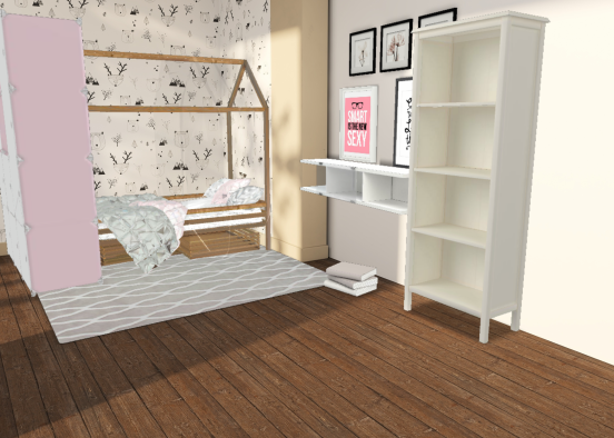 Pastel pink and white bedroom for girl Design Rendering