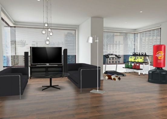 Living Room with Gym Design Rendering