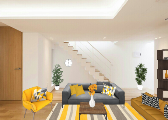 Yellow, black & white living room Design Rendering