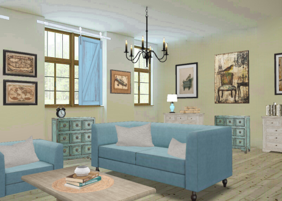 Blue vintage living room Design Rendering