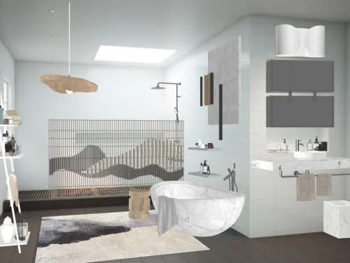 modern white bathroom with natural focused materials 