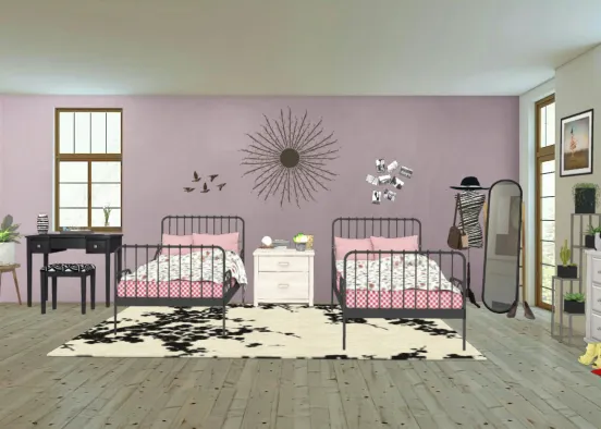 Teen sisters bedroom Design Rendering