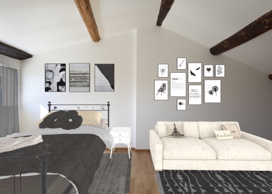bedroom- living room  Design Rendering