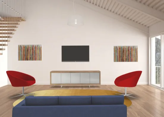 Red Blue & Yellow Triadic Color Scheme Interior  Design Rendering