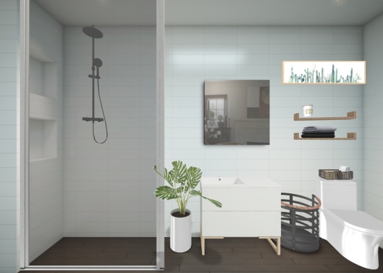 modern bathroom white ,cacti’s, wood, rustic  Design Rendering