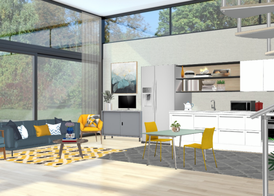 Scandinavian Modern Living Space Design Rendering
