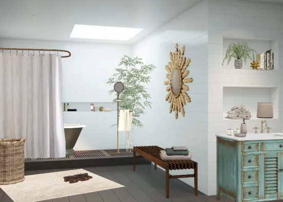 Turquoise and gold bathroom, hope you guys like it ✌🏼😊  Design Rendering