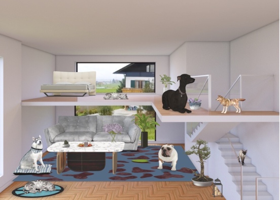 collage room with many pets  Design Rendering