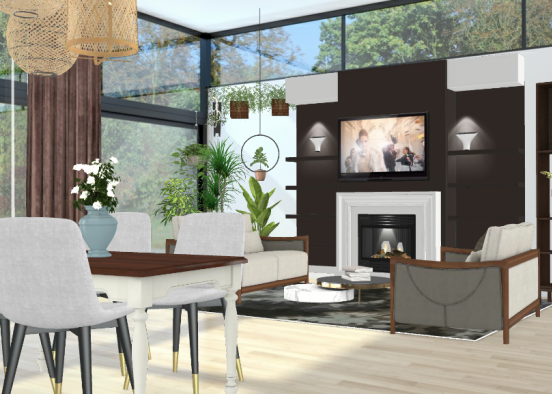 Living and dining room. Design Rendering