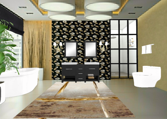 Black and gold bathroom  Design Rendering