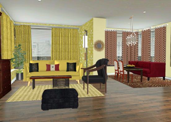 Bright Living Room/Dining Room Design Rendering