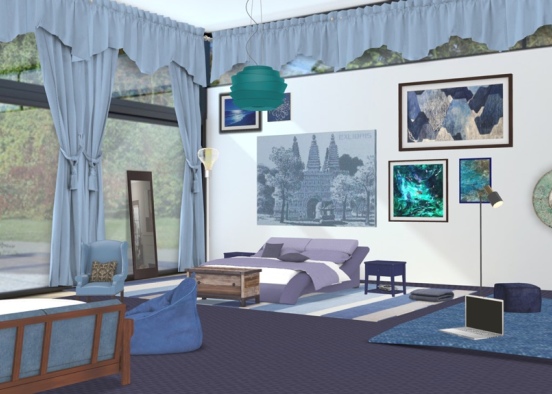 Blue And Purple Bedroom Design Rendering