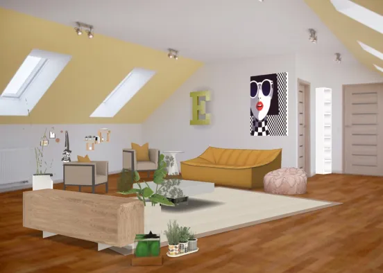 living room yellow Design Rendering