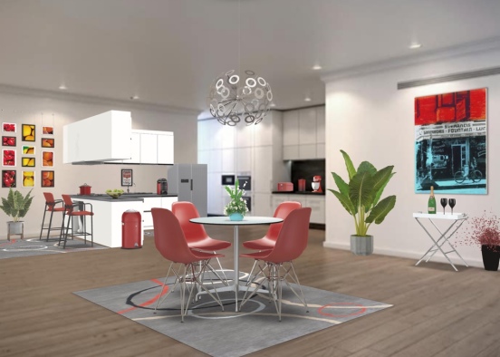 Kitchen, Dining Combo Design Rendering