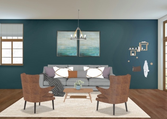 mid century modern living room Design Rendering