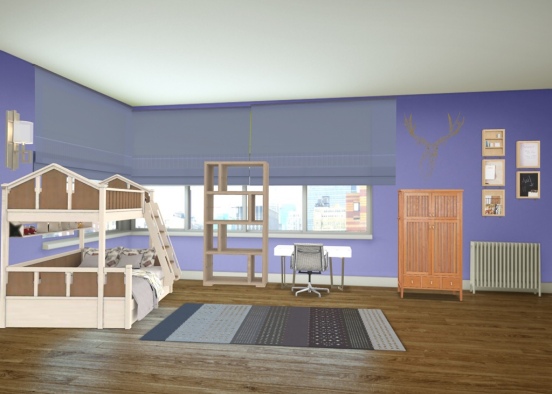 habitación para niñas con escritorio y armario Design Rendering