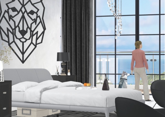 b&w modernized bedroom Design Rendering