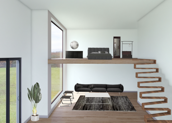 Living room + bedroom Design Rendering