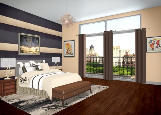 Brown & Gold Bedroom  Design Rendering