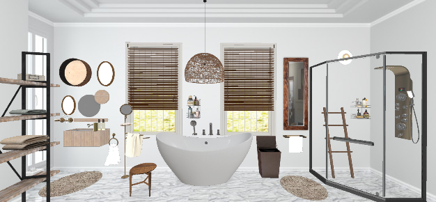 Scandinavian, marble bathroom Design Rendering