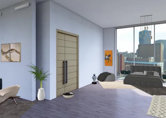 Brown, Grey living and bedroom.  Design Rendering