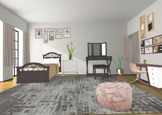 black and white and pink bedroom  Design Rendering