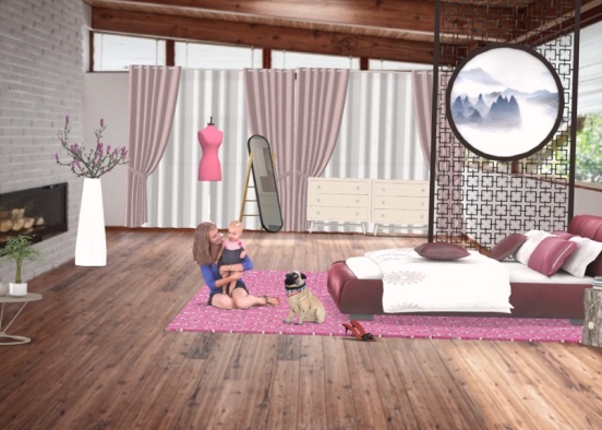 chambre adulte rose Design Rendering