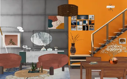 Diseño de interiores naranja y gris por Angela Zarzaca