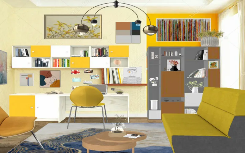 Diseño interior amarillo y gris por Angela Zarzaca