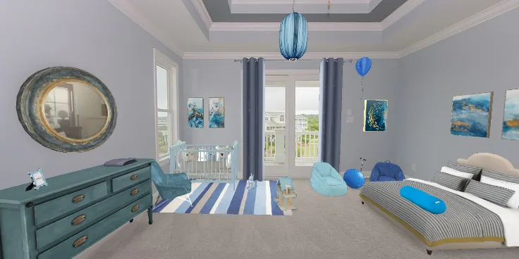 Спальня с балконом для ребёнка и родителей🦋 Design Rendering