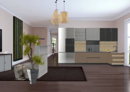 Kitchen - wood, black, white, brown Design Rendering