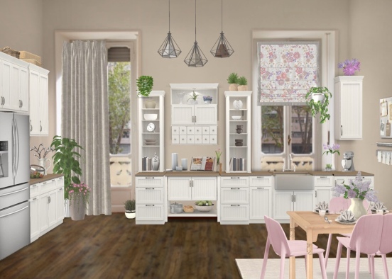 white kitchen kissed with pink Design Rendering