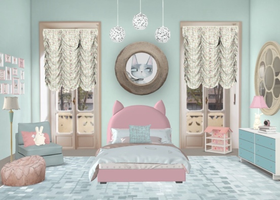 minty pink bedroom Design Rendering