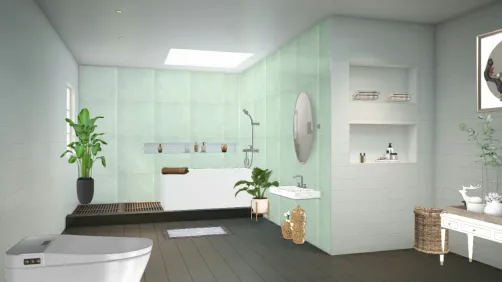 Bathroom with mint colored wall 