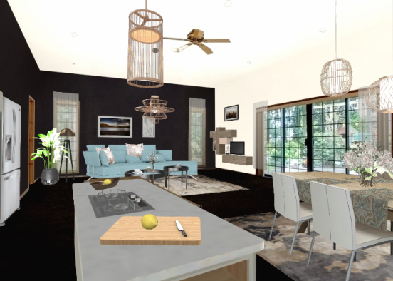 Kitchen, dinning , livingroom Design Rendering