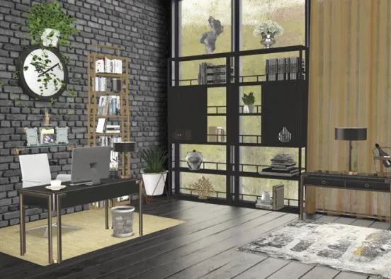 black, white and gold office Design Rendering