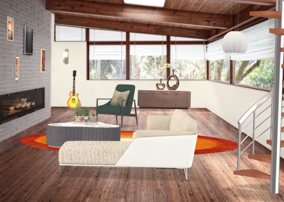 mid century living room  Design Rendering