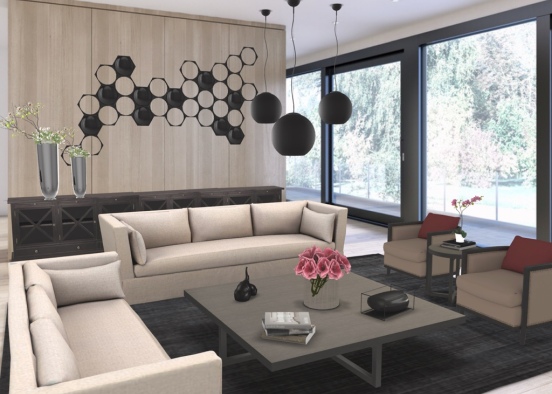 Beige & Black living room Design Rendering