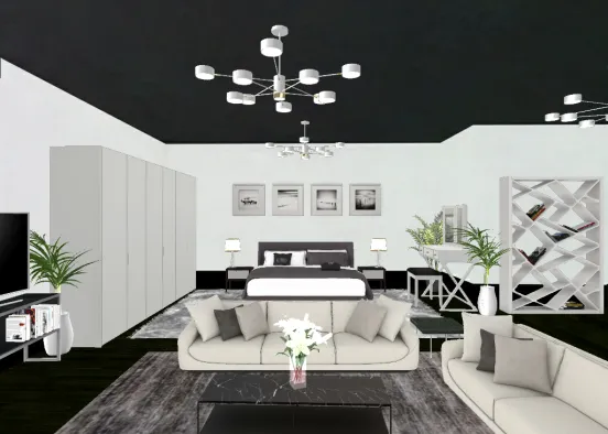 Luxury Black And White Bedroom  Design Rendering