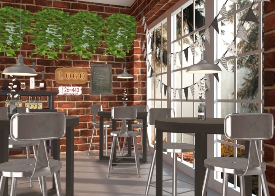 Bar interior que da a un patio.Mi estilo!🌺 Design Rendering