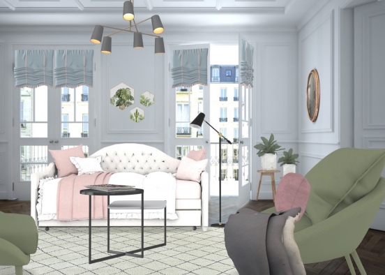 Salón y dormitorio a la vez. Con tonos pastel .Mi estilo!🌺 Design Rendering