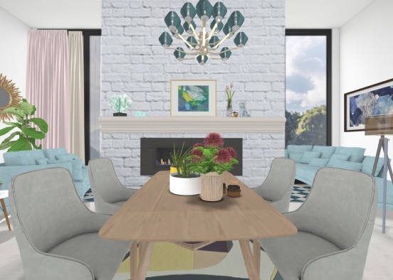 Comedor con chimenea y salón con vistas.Mi estilo!🌺 Design Rendering