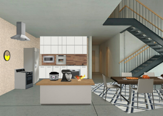 Cozinha  + sala de jantar  Design Rendering