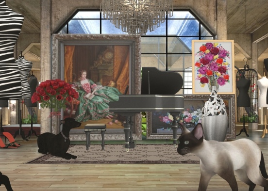 piano , pictures and flowers Design Rendering